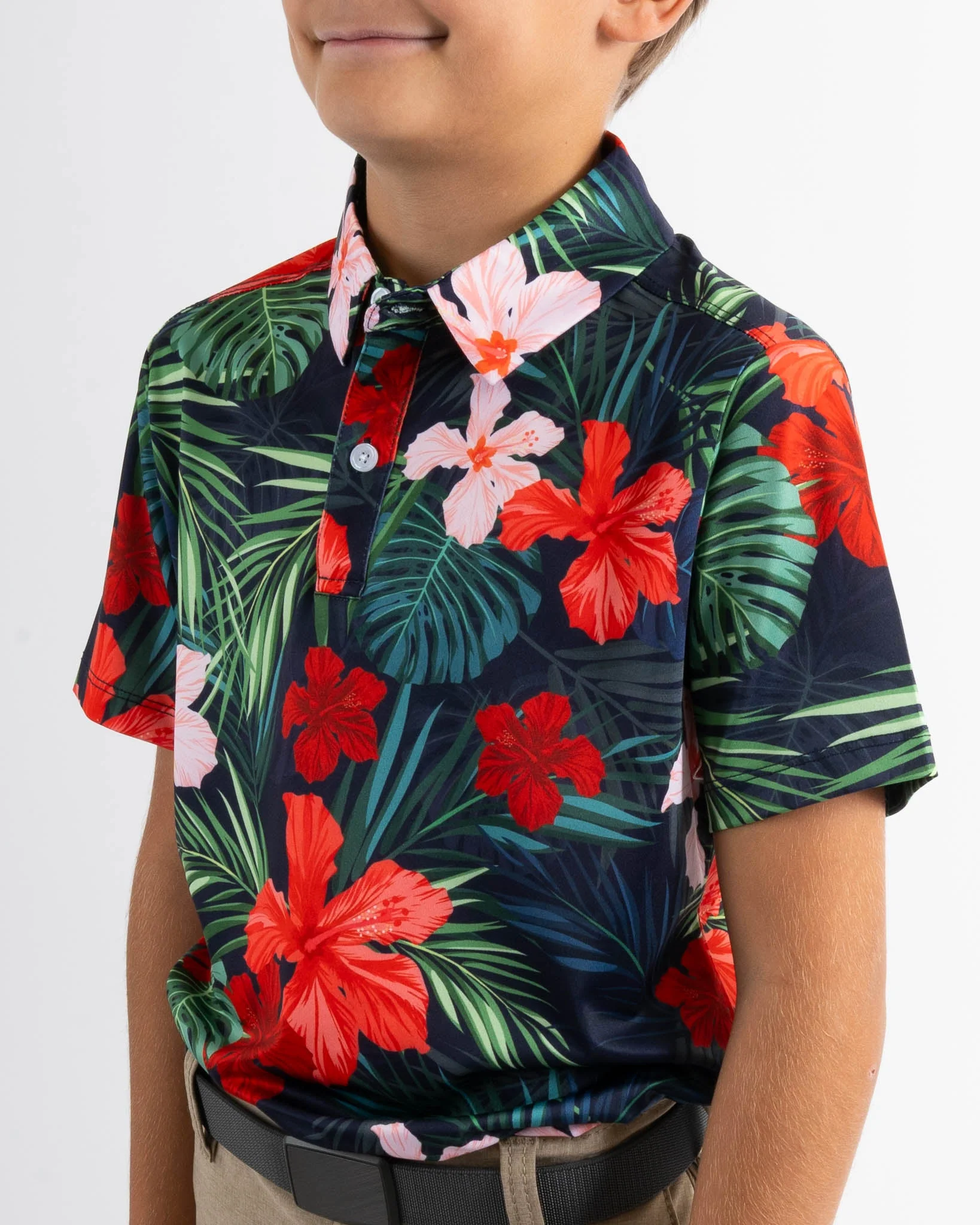 Jungle Hibiscus Youth Golf Polo - Image 3