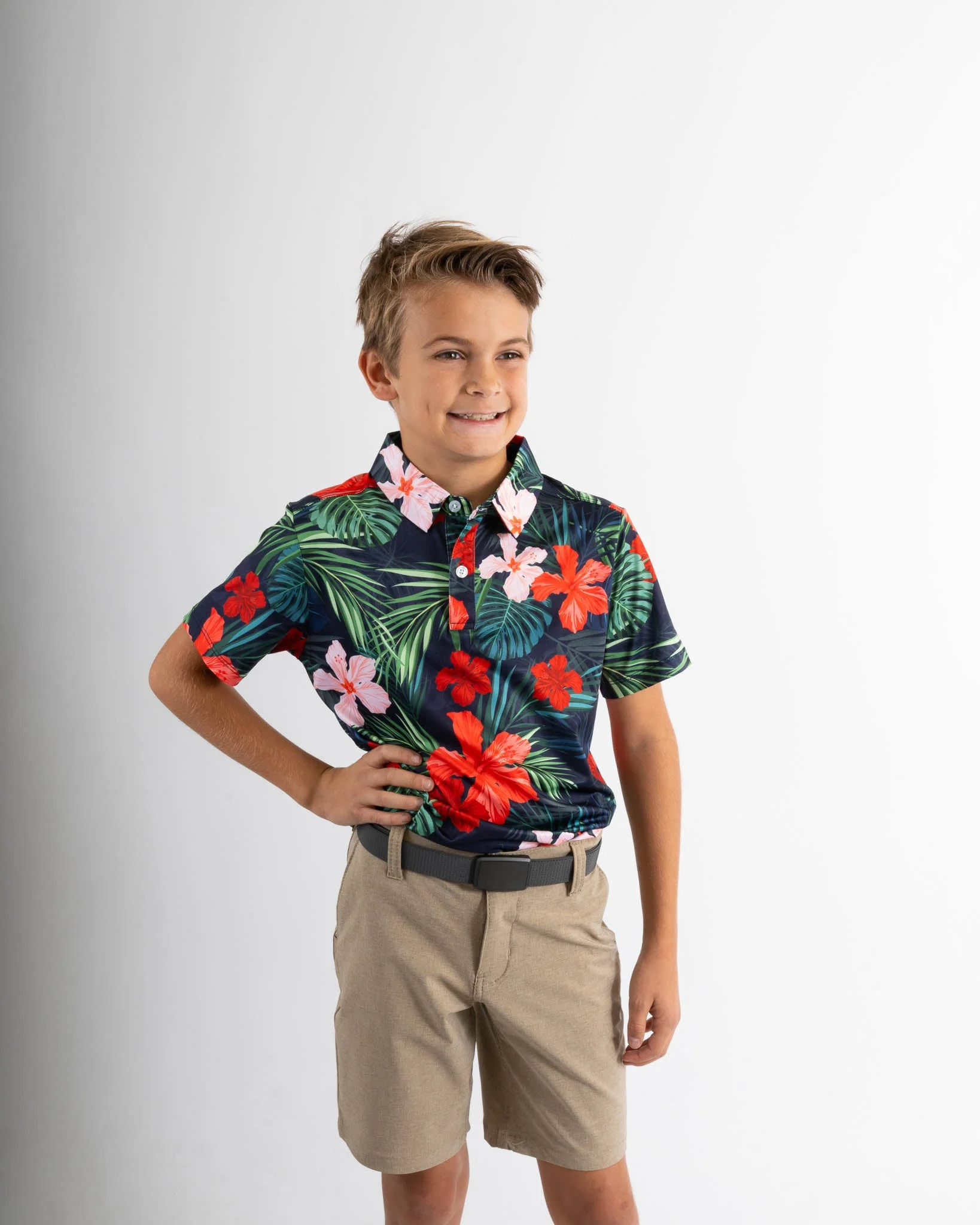 Jungle Hibiscus Youth Golf Polo - Image 5