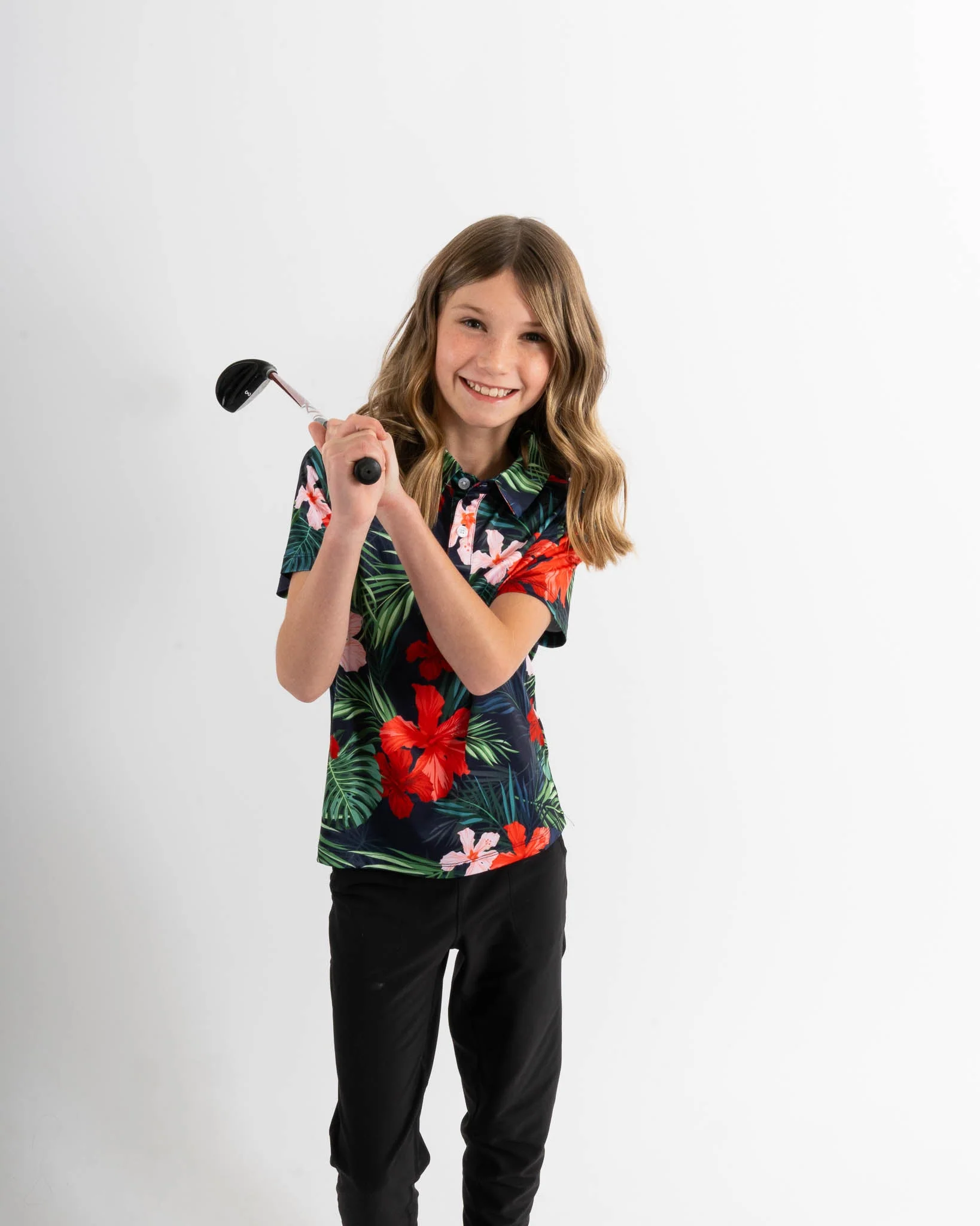 Jungle Hibiscus Youth Golf Polo - Image 6