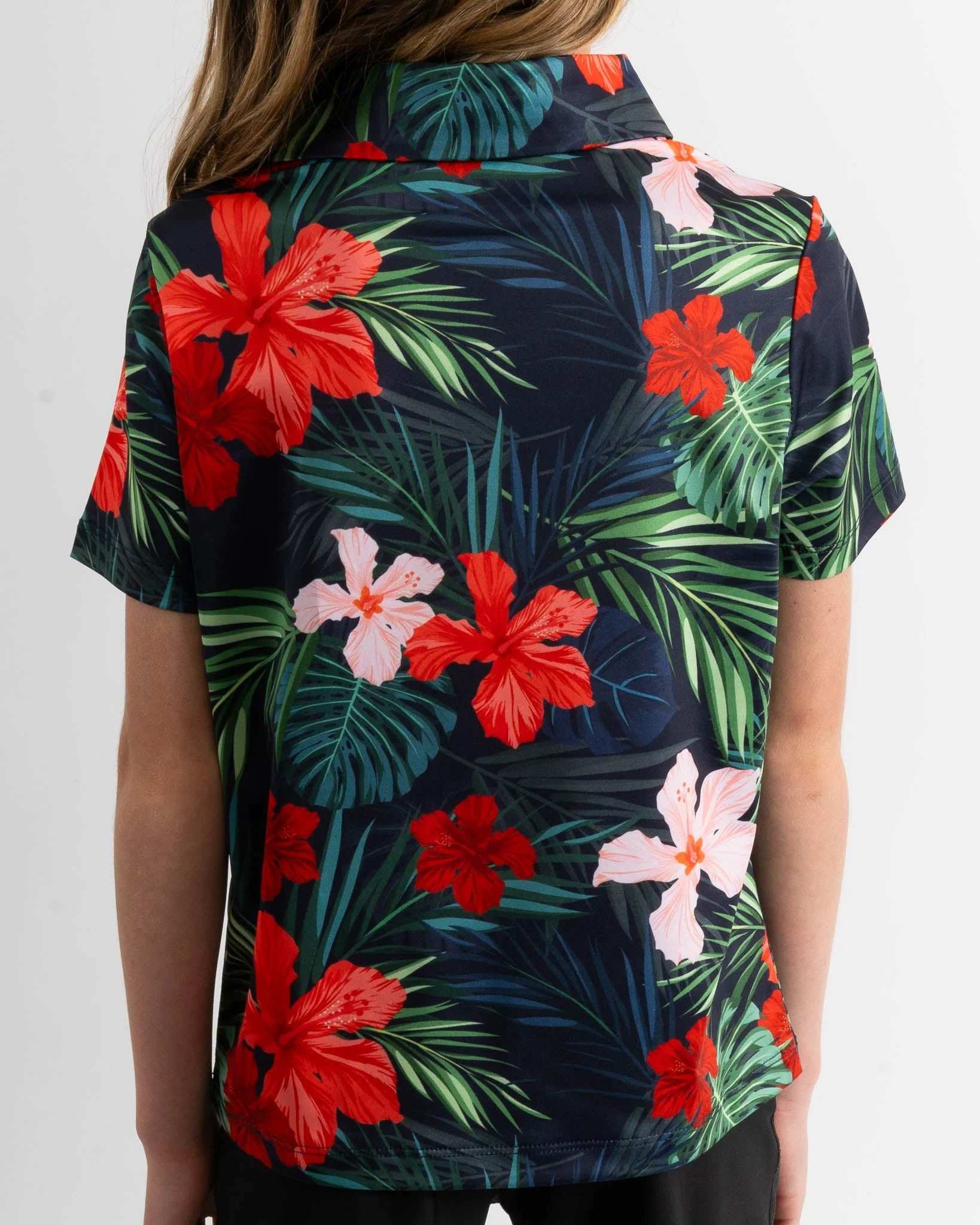 Jungle Hibiscus Youth Golf Polo - Image 8